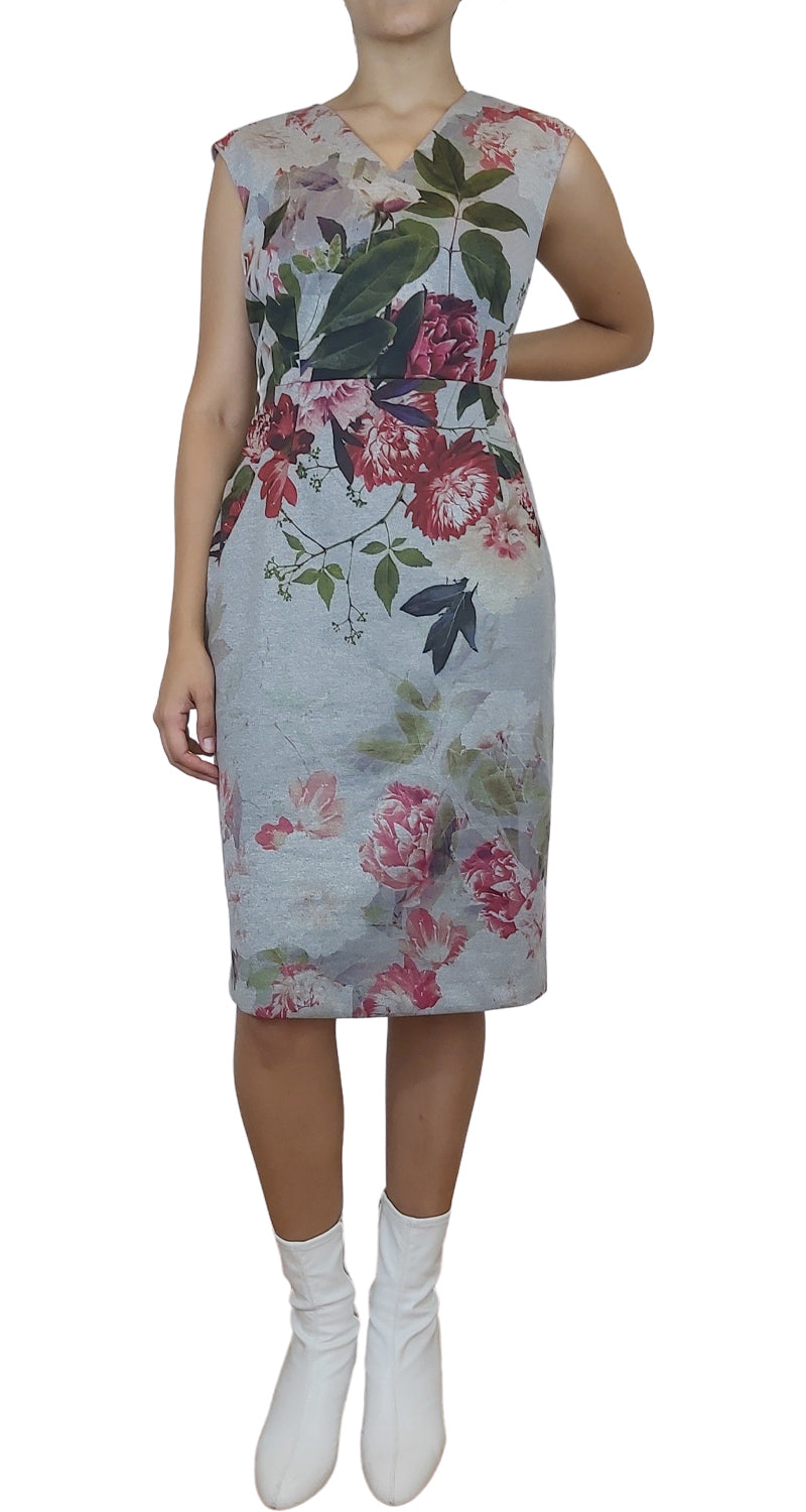 Vestido sin mangas Gris con flores estampadas