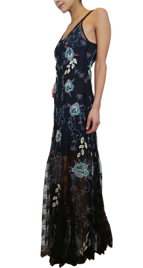 Maxi Vestido Tul Bordado Negro