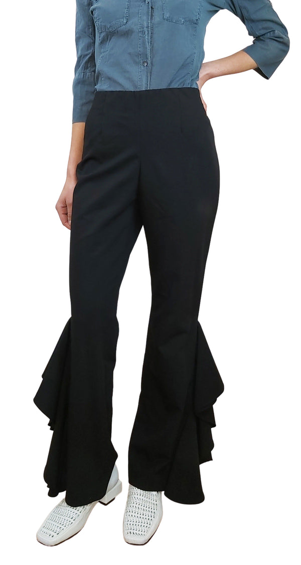 Pantalón Side Ruffle Negro