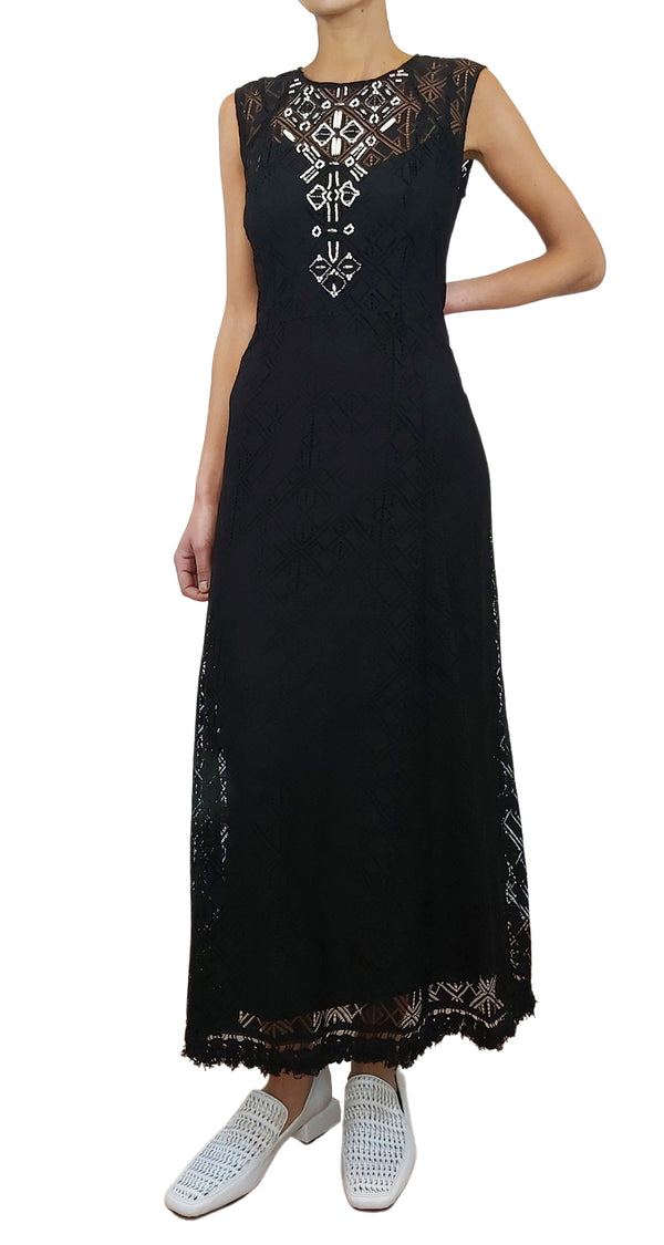 Vestido Sleeveless Beaded-front Lace Negro