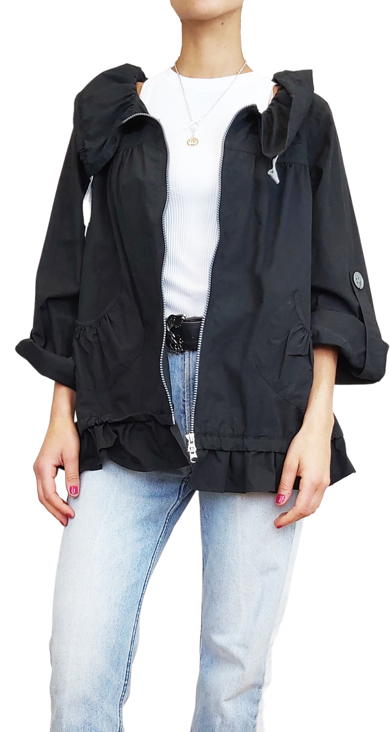 Chaqueta Oversize Ligera Fruncidos Negro
