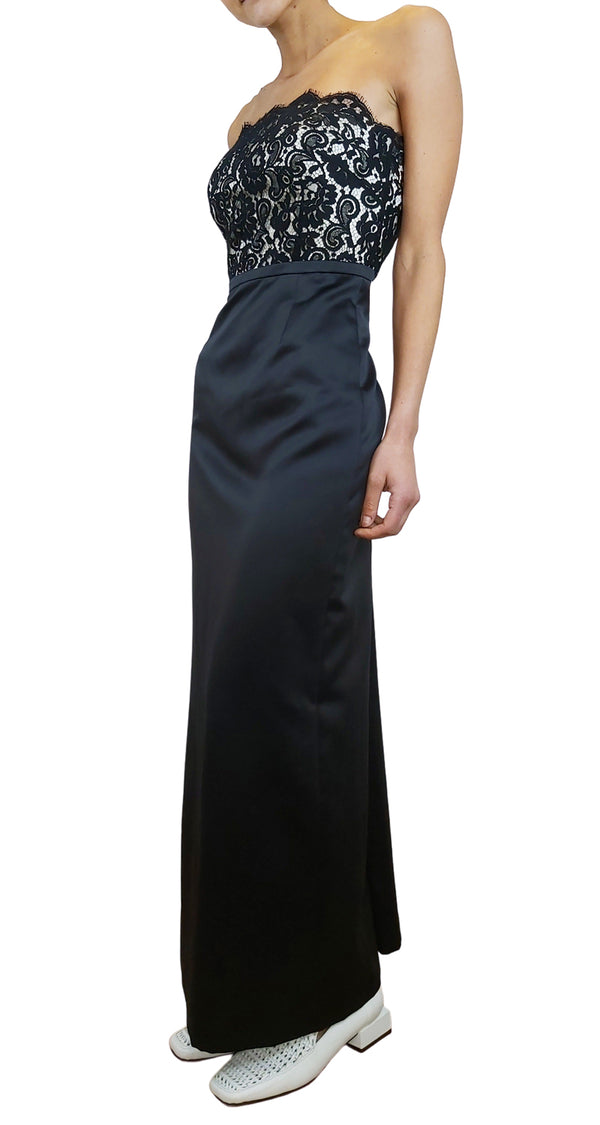 Vestido Strapless Lace Bodice Gown Formal Negro