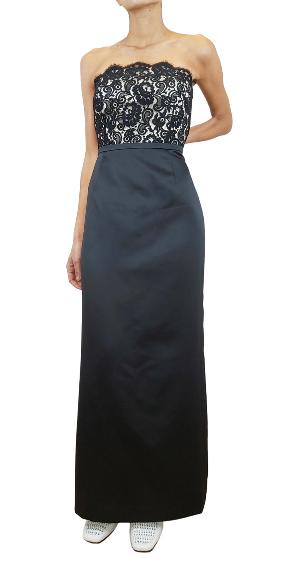 Vestido Strapless Lace Bodice Gown Formal Negro