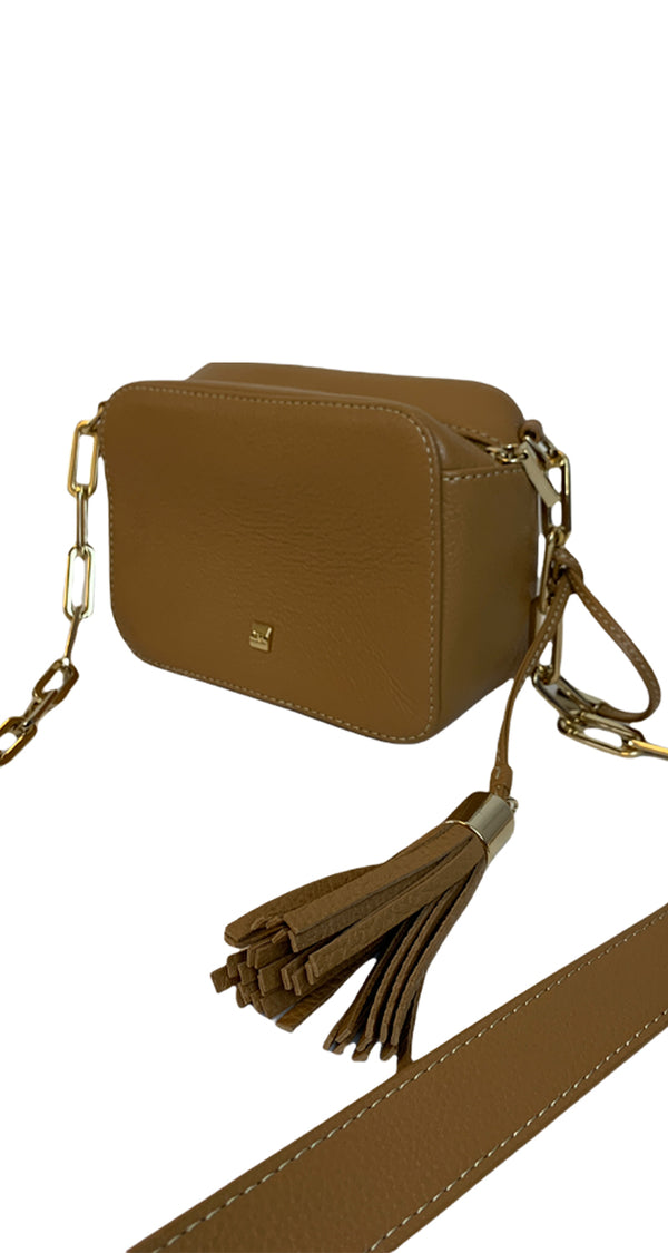 Bandolera Cuero Camel Cadenas