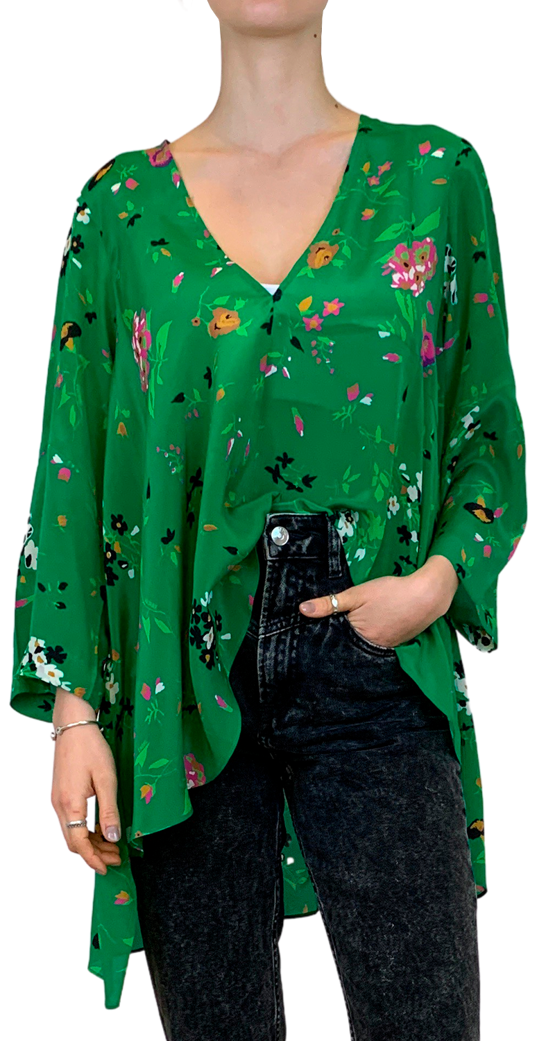Blusa Oversize Verde Floral Seda