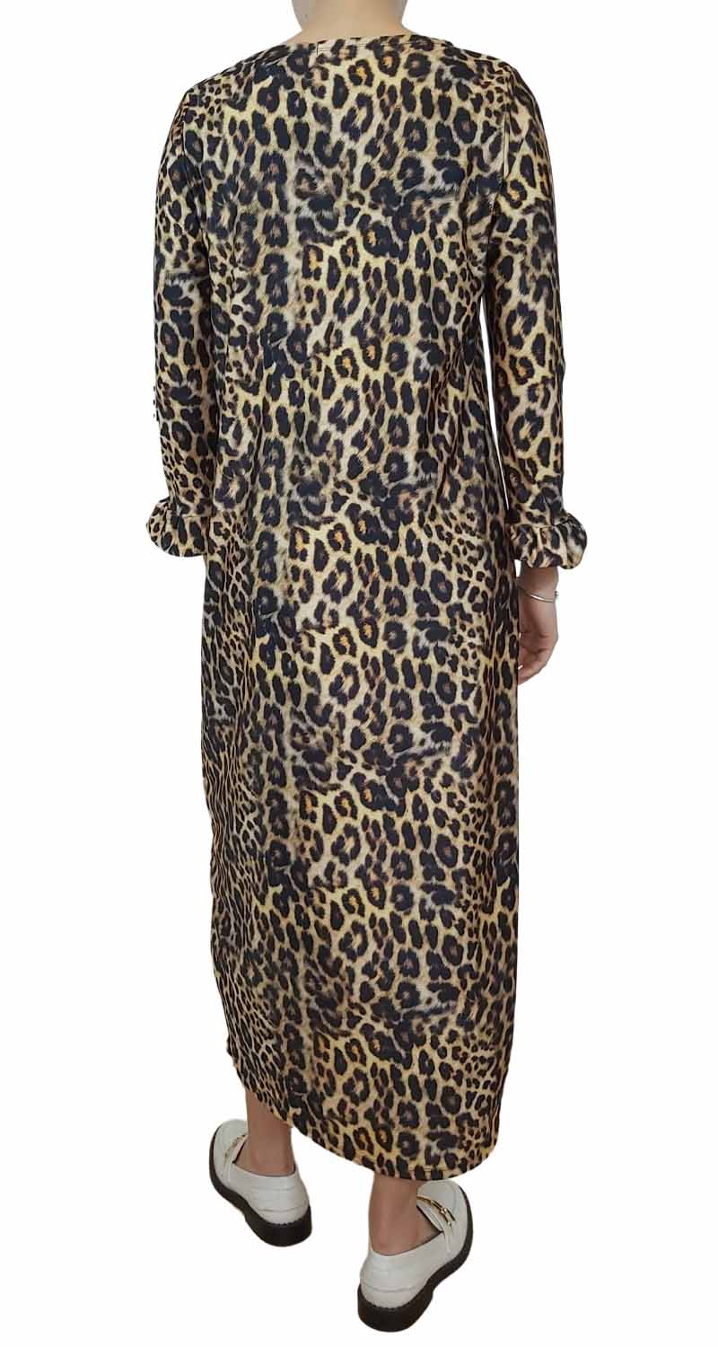 Vestido Simple Mangas Leopardo
