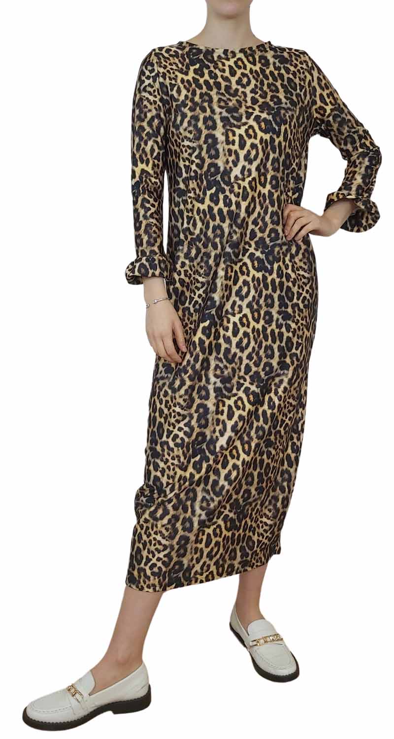Vestido Simple Mangas Leopardo