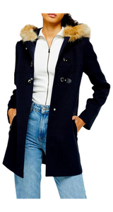 Patty Faux Fur Trim Hooded Coat