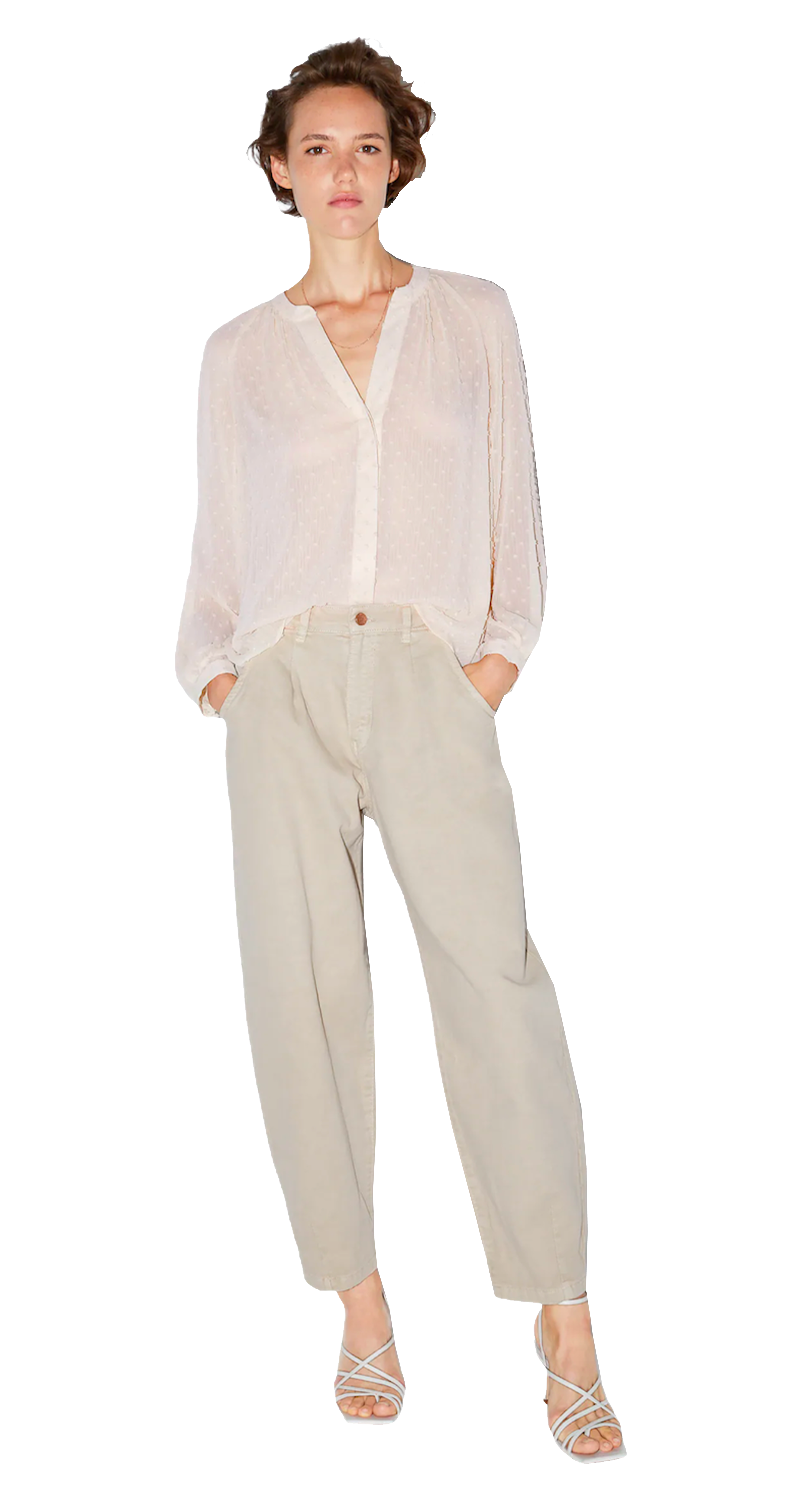 Semi Sheer Dotted Mesh Blouse