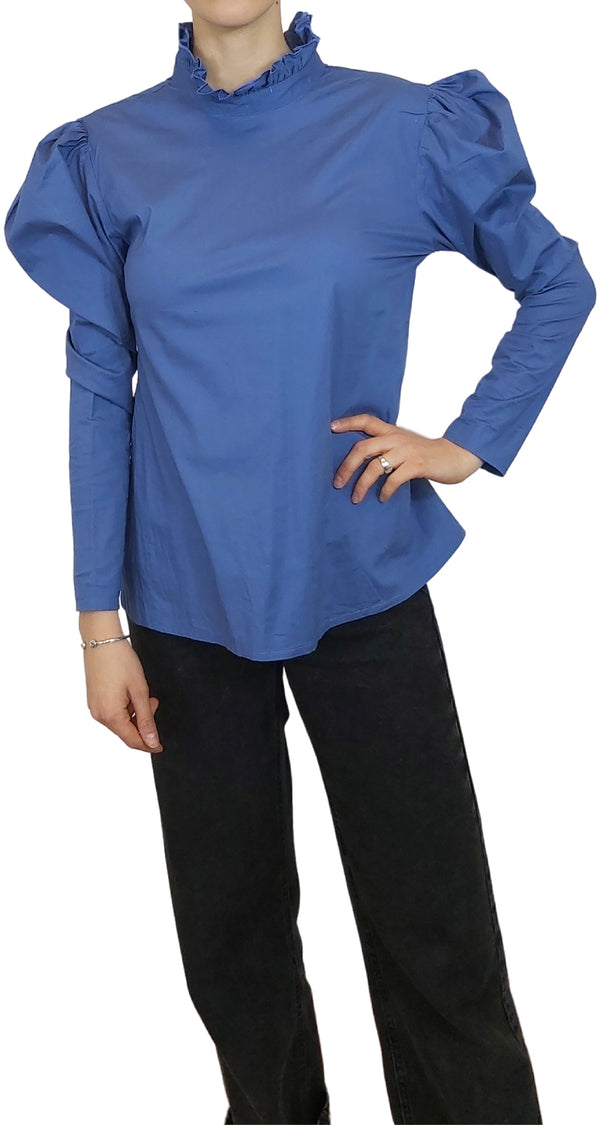 Blusa Cuello Plizado Manga Larga Azul Violeta