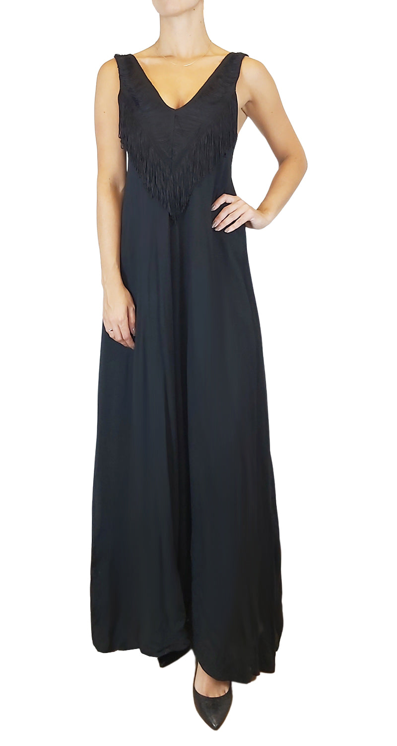 Maxi Vestido Flecos Negro