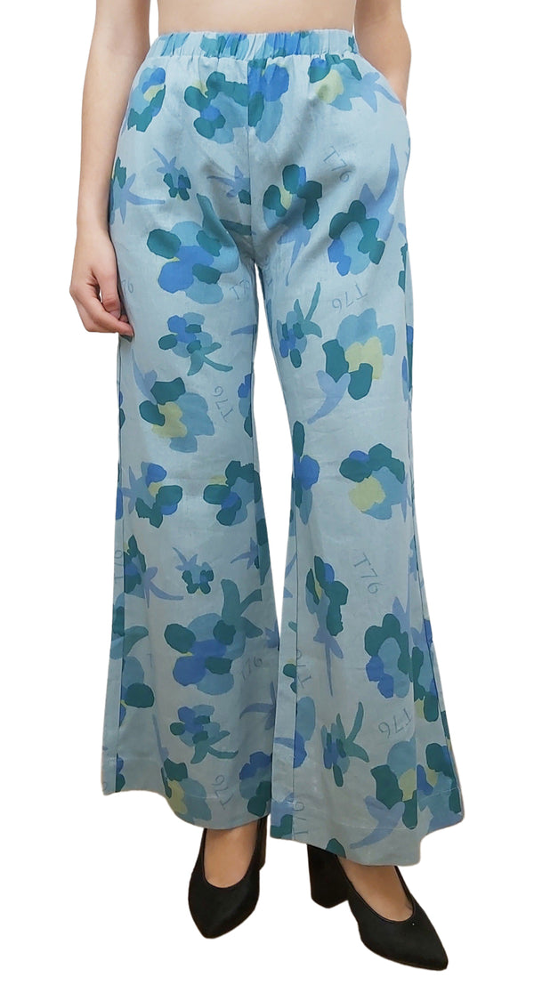 Pantalón de Lino Floral Azul