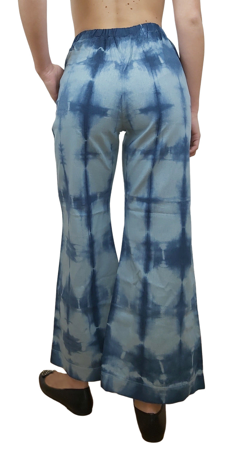 Pantalón de Lino Tie Dye Azul