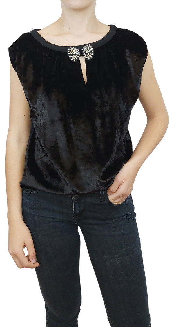 Blusa Velvet Negro Lazo Gemas