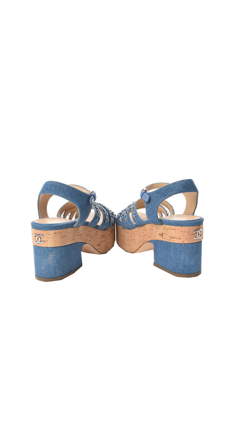 Sandalias Denim Cork Chain Wedg