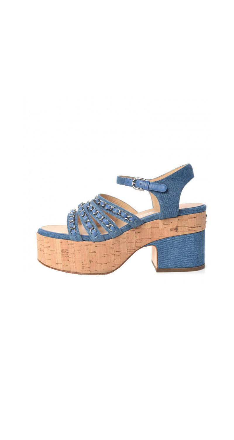 Sandalias Denim Cork Chain Wedg