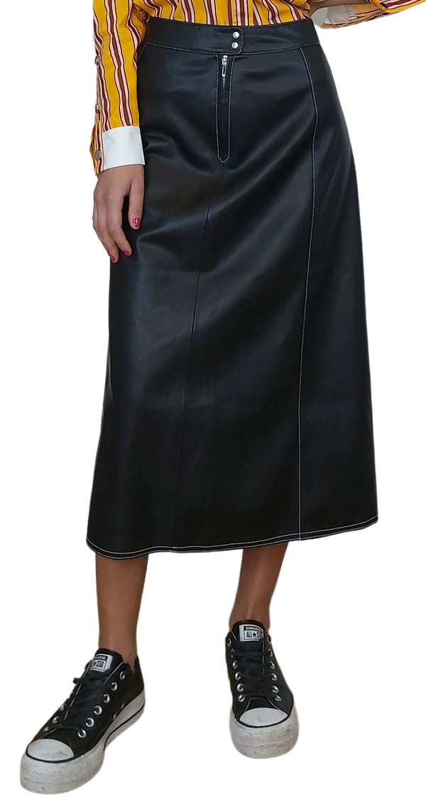 Falda Midi Simil Cuero