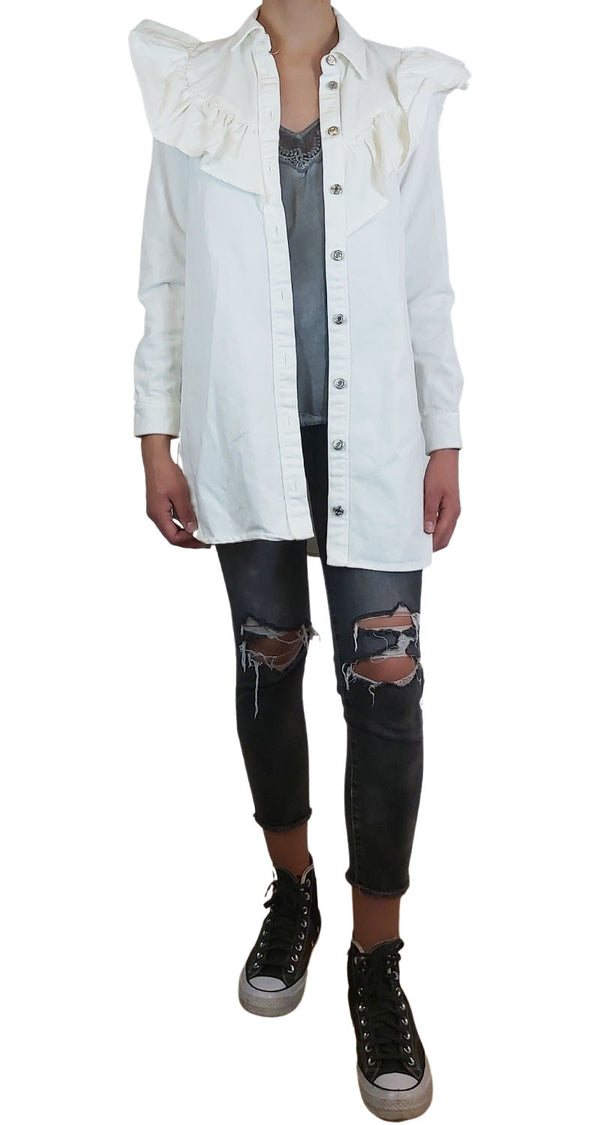 Chaqueta Denim Ruffles Blanco