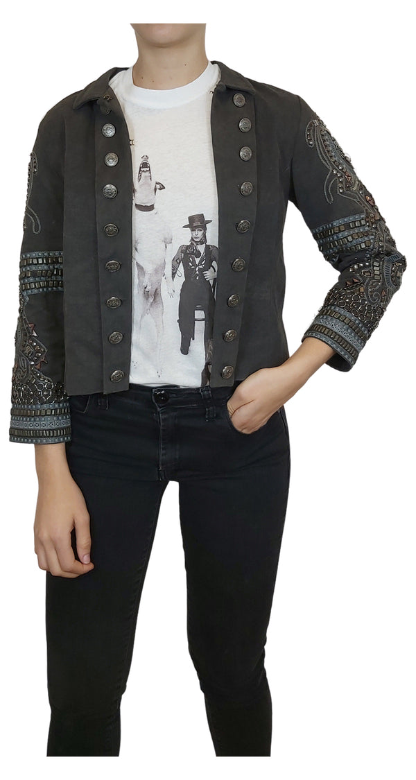 Chaqueta Gabardina Bordada Gris