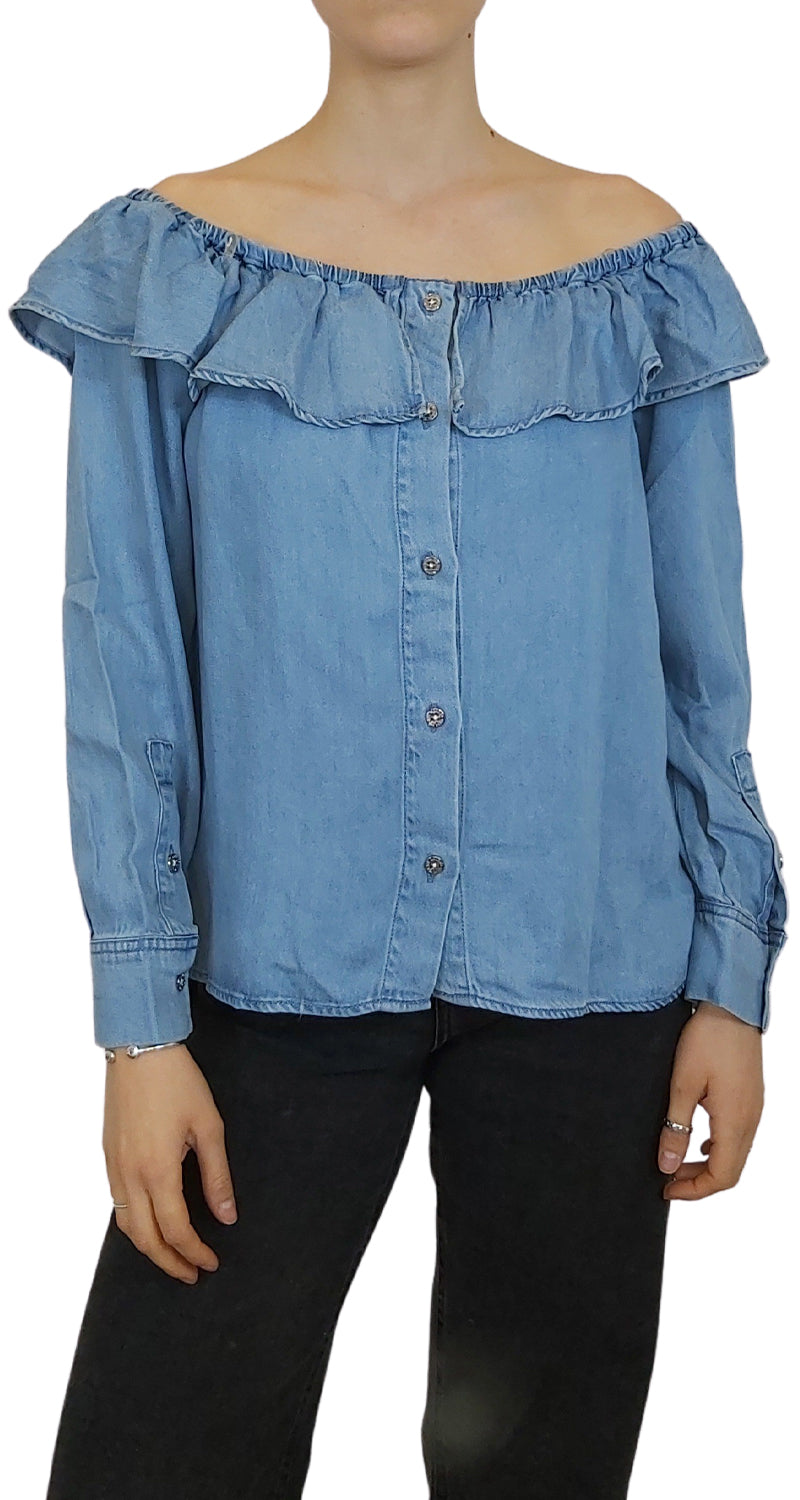 Blusa Denim Volantes en Hombros