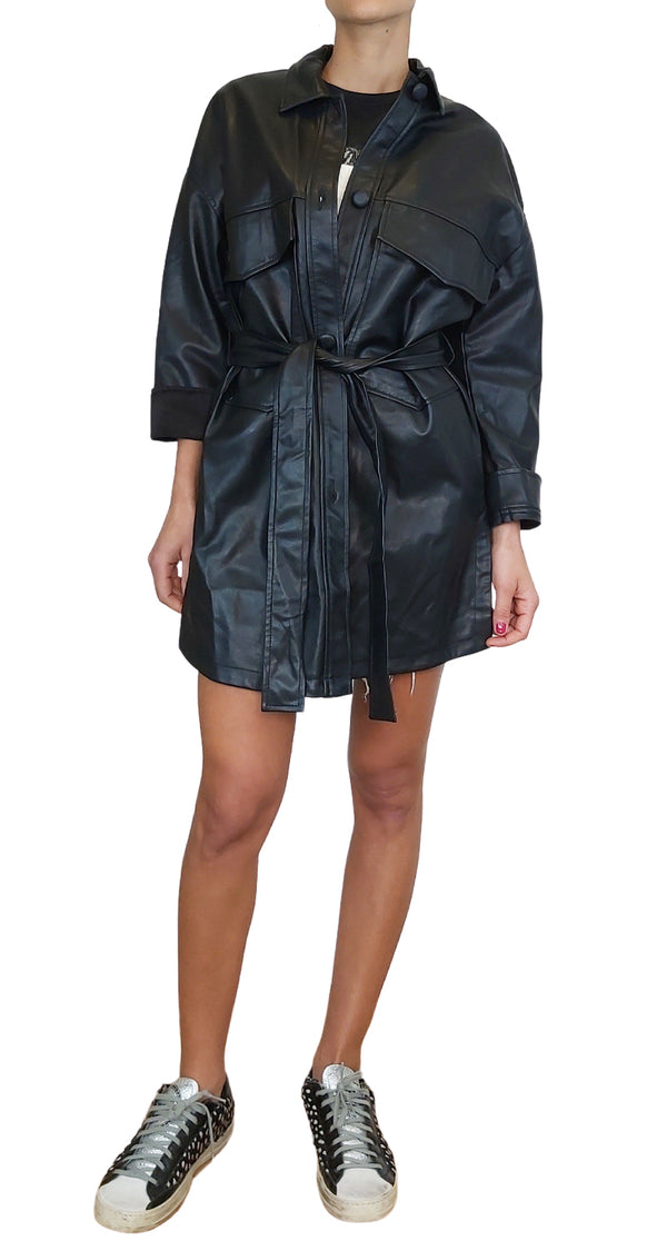 Chaqueta Oversize Efecto Cuero Negro