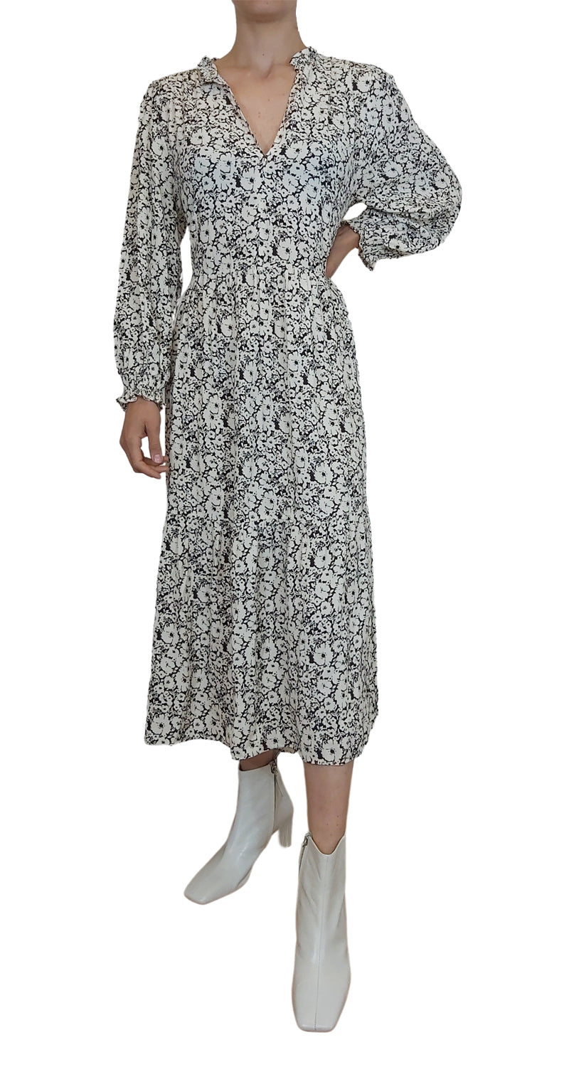 Vestido Maxi Floral Blanco y Negro