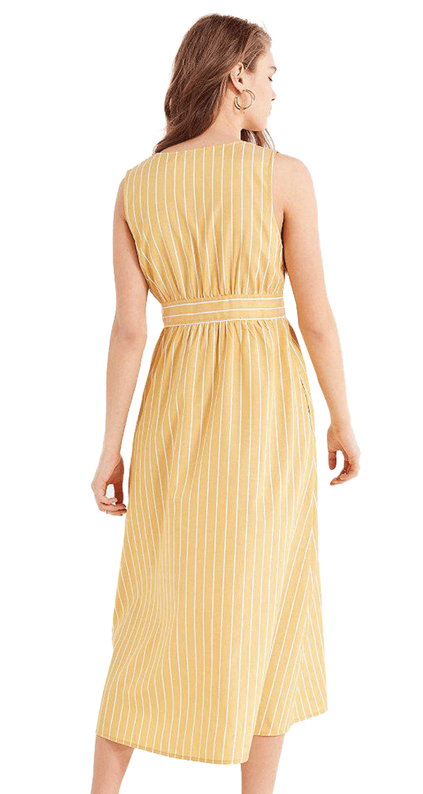 Striped Button-Down Plunging Dress