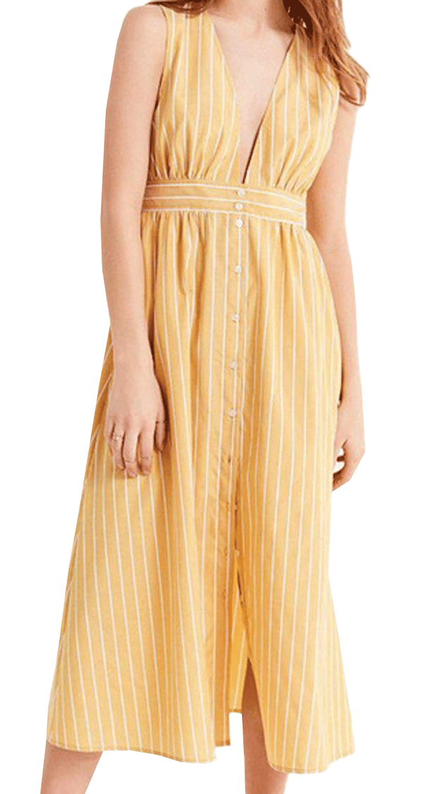 Striped Button-Down Plunging Dress