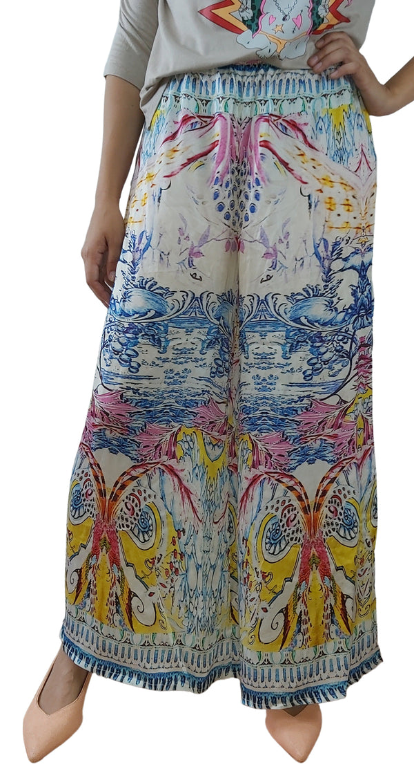 Pantalón Blanco Estampado Multicolor