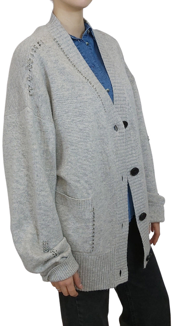 Cardigan Cashmere With Piercing Detail Gris