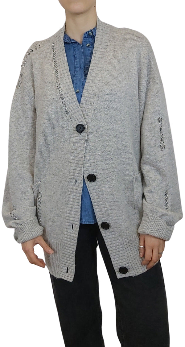 Cardigan Cashmere With Piercing Detail Gris