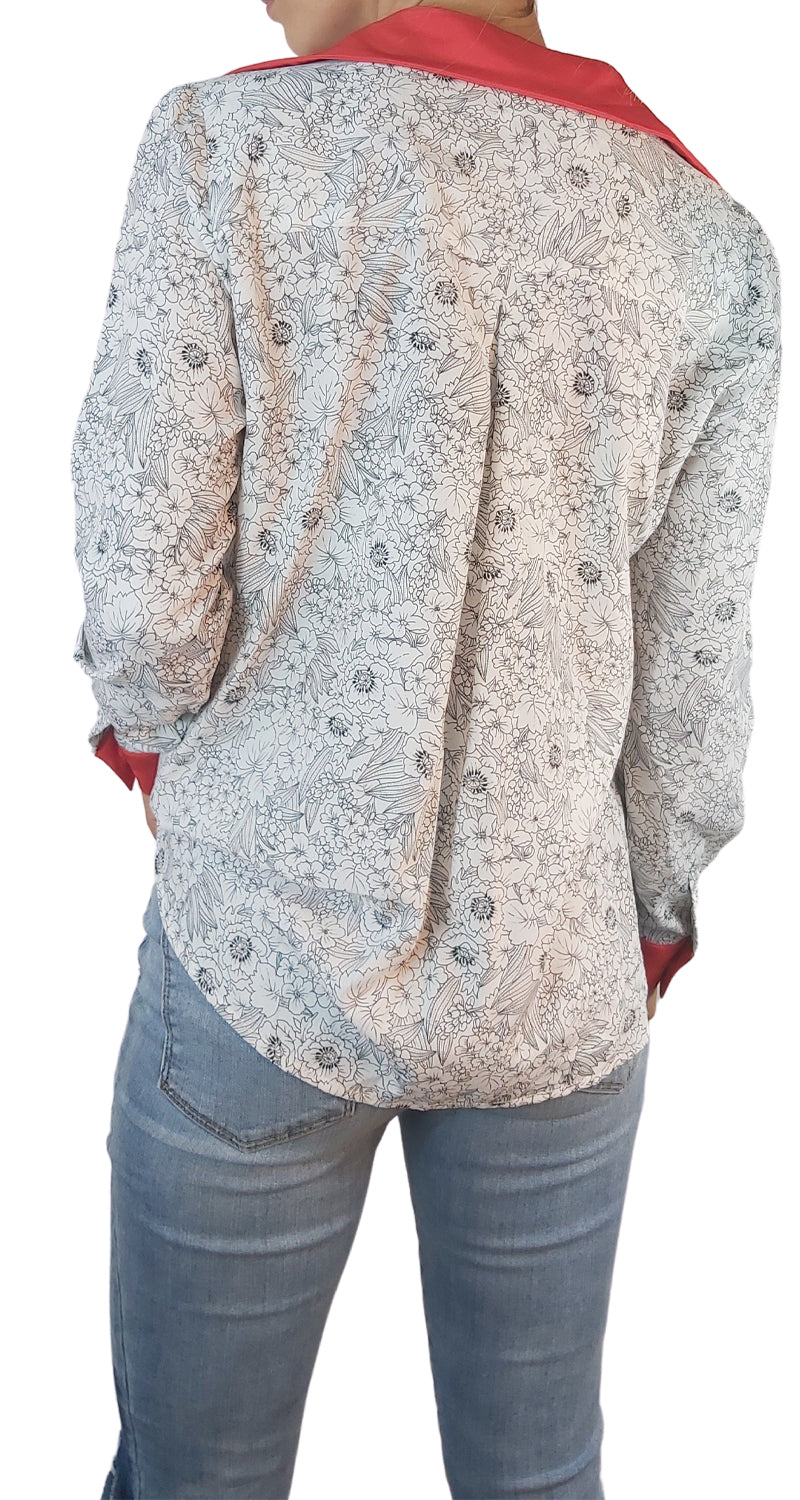 Blusa Floral Cuello Rojo