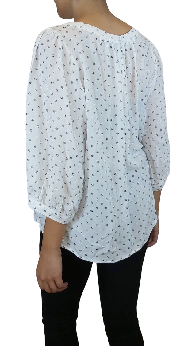 Blusa 3/4 Round Print Blanca