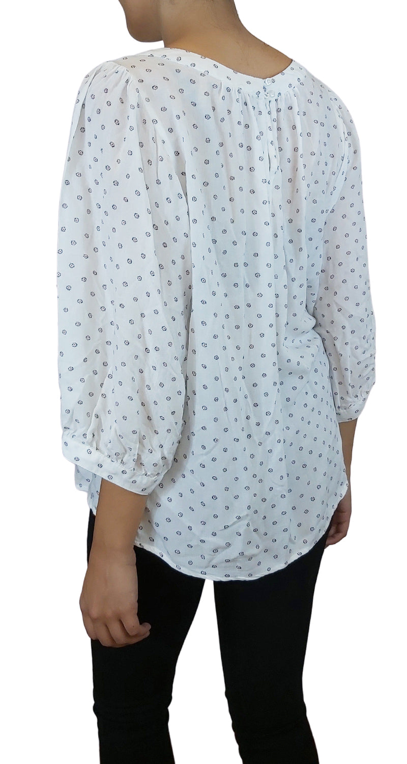 Blusa 3/4 Round Print Blanca