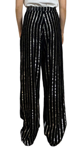 Pantalón Palazzo Stripes Negro Lurex Weili Zheng by Magma
