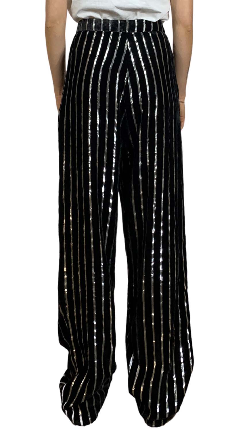 Pantalón Palazzo Stripes Negro Lurex Weili Zheng by Magma
