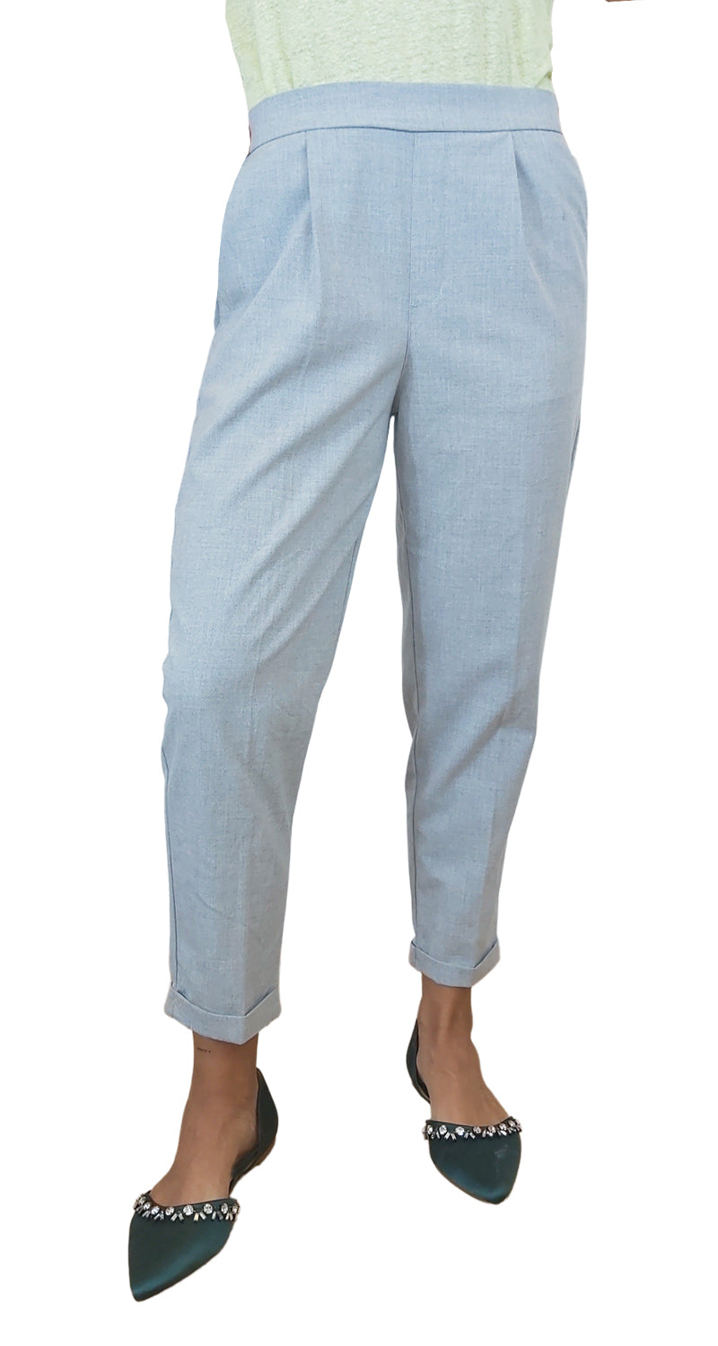 Pantalón Tela Cintura Elásticada Gris
