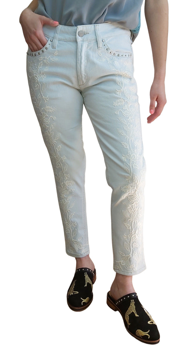 Skinny Embroidered Light Blue