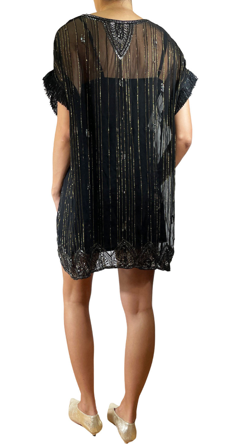 Vestido Negro Hilos Dorados