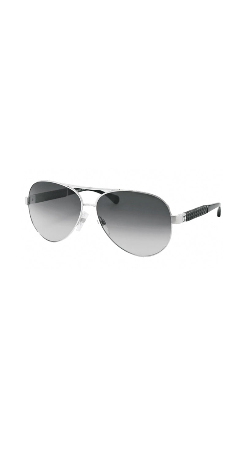 Anteojos Silver / Black Aviator Quilting Leather 4195-Q