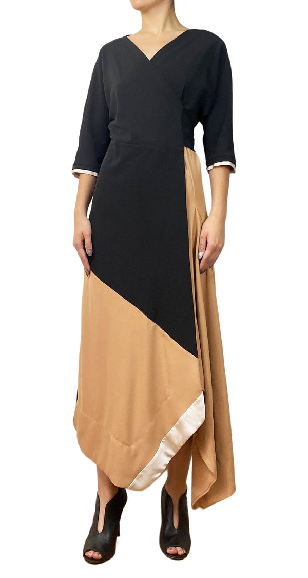 Vestido Wrap Negro & Camel