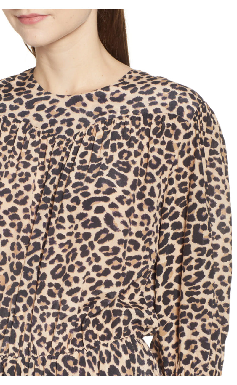 Vestido Rooka Shirred Leopard-Print