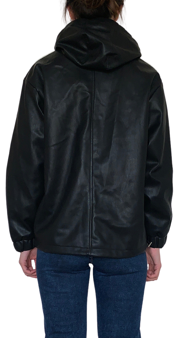 Faux Leather Jacket With Hood