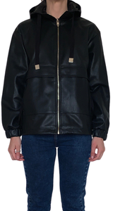 Faux Leather Jacket With Hood