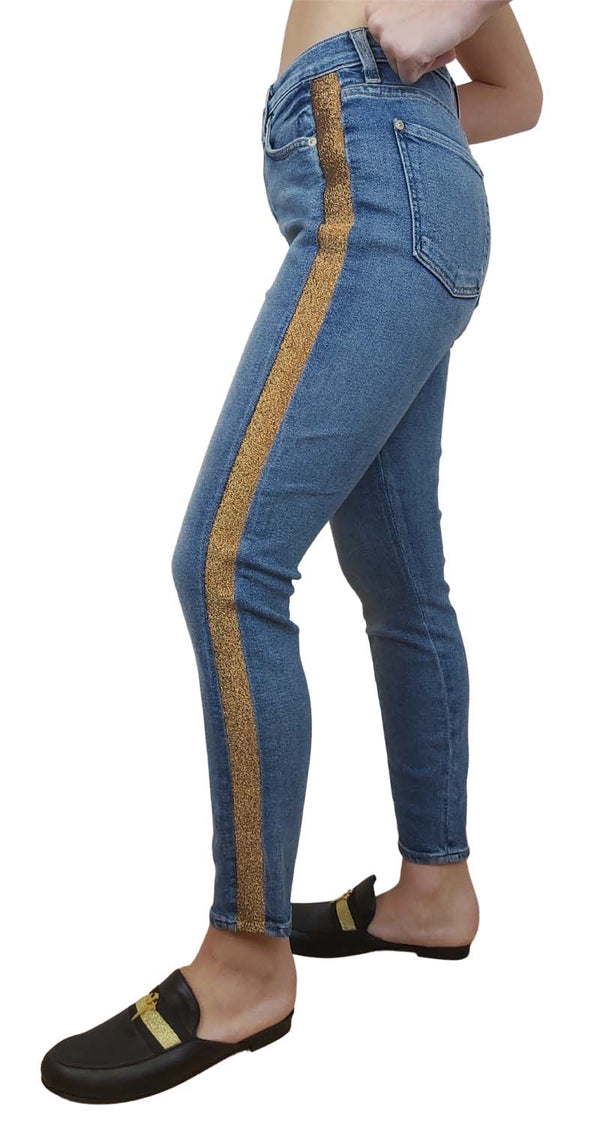 Shimmer Stripe High Waist Ankle Skinny Jeans