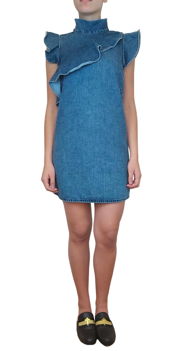 Denim Sorbonne Ruffle Dress