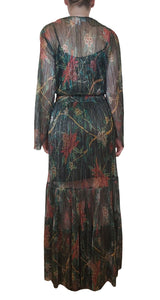 Hend Metallic Floral-Print Plissé-knitted Maxi Dress