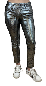 Prince Mid Rise Metallic Leather Coated Jeans