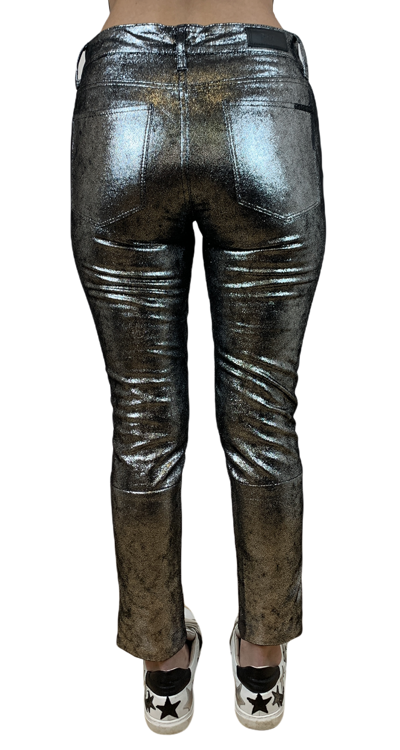 Prince Mid Rise Metallic Leather Coated Jeans