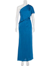 Vestido largo de seda Azul Rey con un solo hombro (5256562671751)